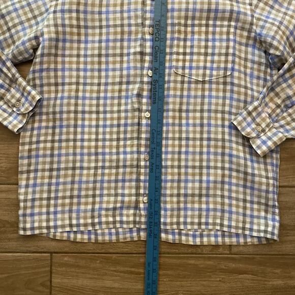 Ermenegildo Zegna Shirt Mens 100% Linen Long Sleeve Designer Italy plaid - Picture 3 of 8